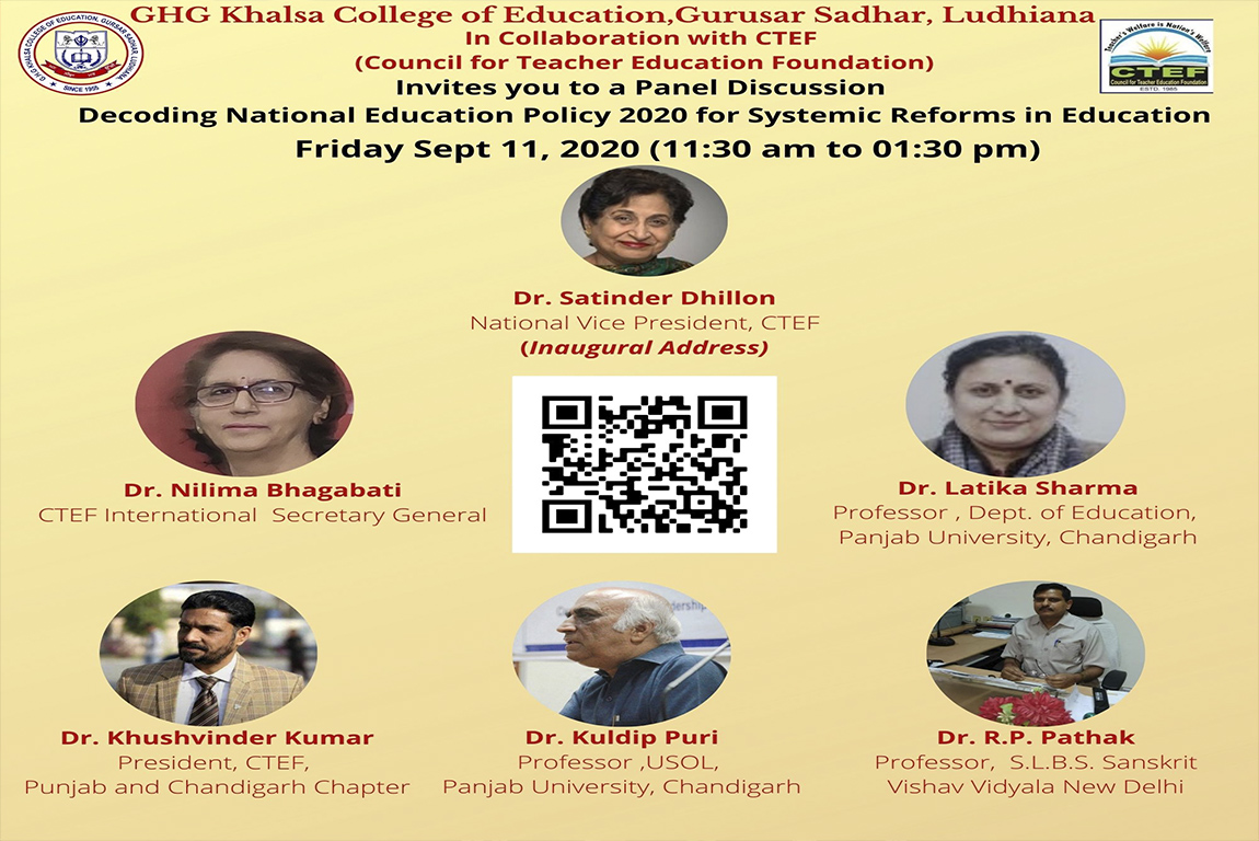 G.H.G Khalsa College of Education Gurusar Sadhar organized Panel Discussion on National Education Policy 2020