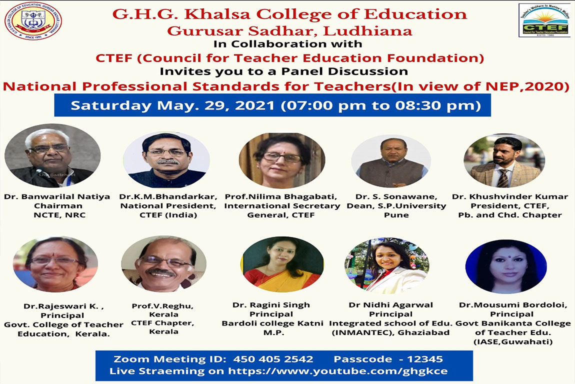 Panel discussion on National Professional Standards for Teachers: National Education Policy 2020 organized by G.H.G. Khalsa College of Education, Gurusar Sadhar