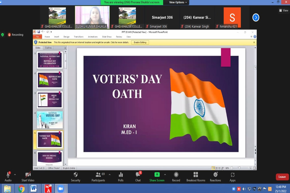 G.H.G Khalsa College of Education, Gurusar Sadhar Celebrated National Voters’ Day and Republic Day with Full Fervor